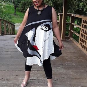 Multicolor Abstract GeometricPrint Sleeveless Umbrella Summer Dress.